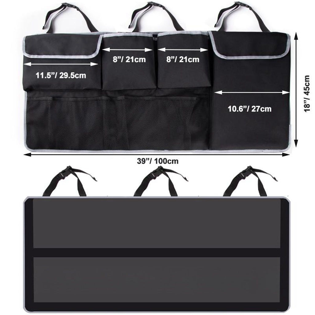 Trunk Hanging Organizer, Backseat Bag, Car Interior Accessories with 4 Pockets & 2 Mesh Pouches for Groceries, Will Provide More Storage Trunk Space for SUV, Jeep, MPVs
