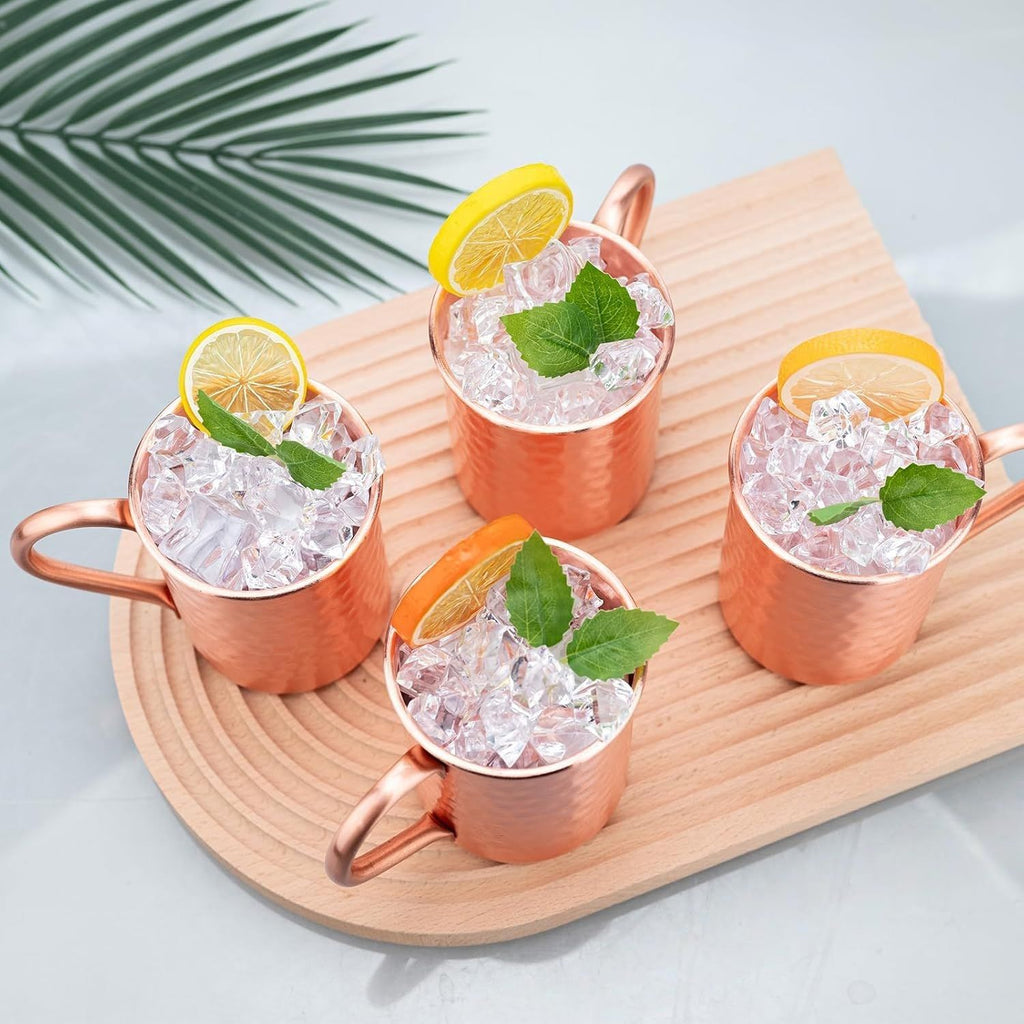 Copper  Copper Mug  Copper Interior Ideal for Health Benefits - Hand Hammered Finish - Authentic and Strong Riveited Handle - Holds 12.3oz 2pcs