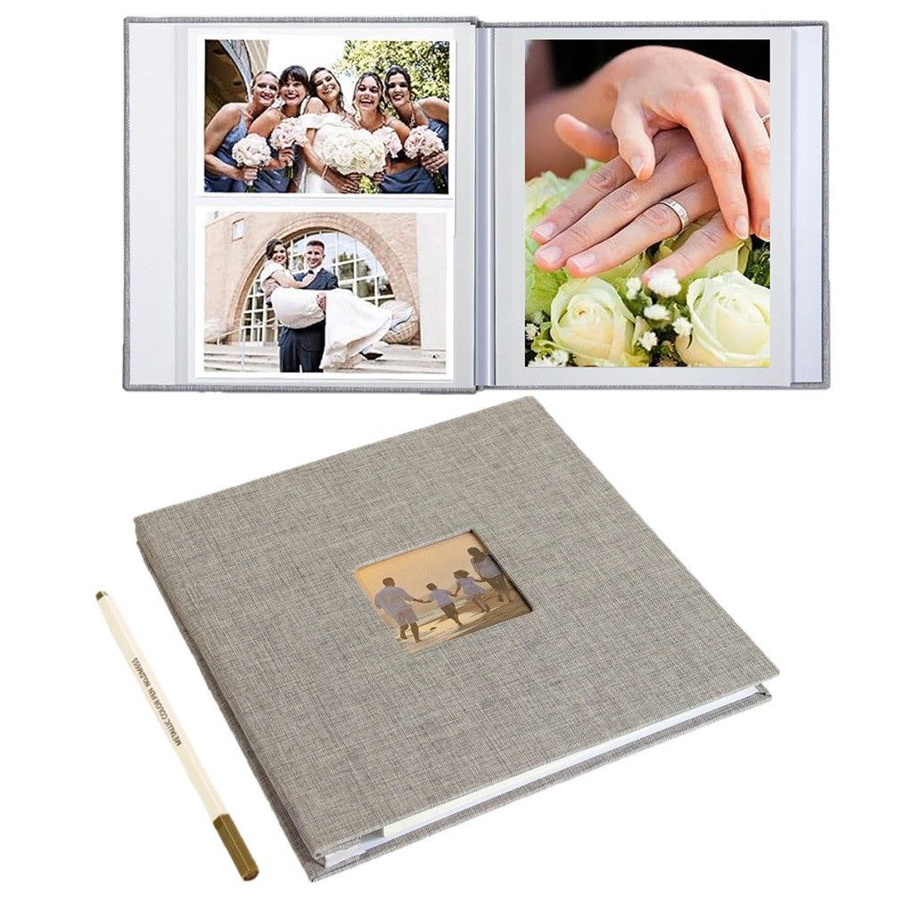 Photo Album Self Adhesive Scrapbook Album for  Pictures,40 Pages Linen Cover with Display Window DIY Photo Book,Ideal Gifts for Family Travel Wedding Baby