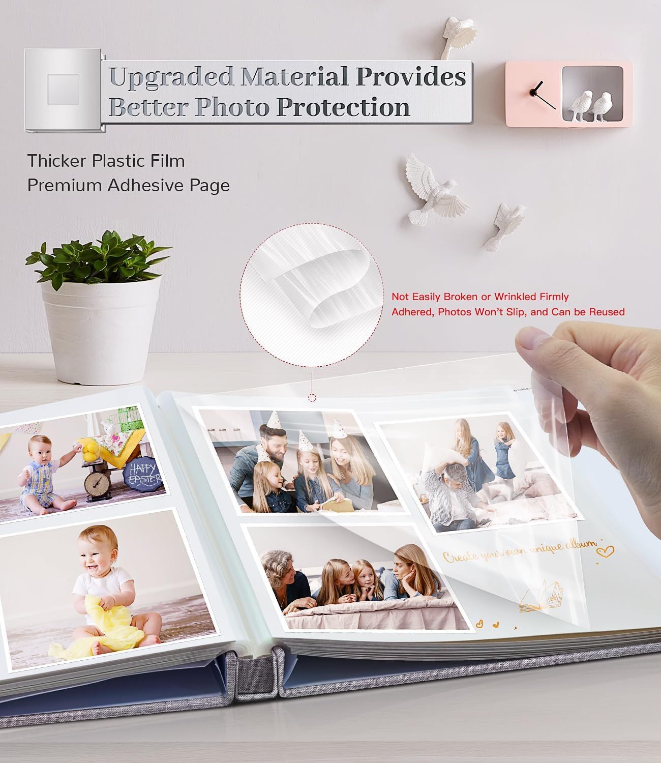 Photo Album Self Adhesive Scrapbook Album for  Pictures,40 Pages Linen Cover with Display Window DIY Photo Book,Ideal Gifts for Family Travel Wedding Baby