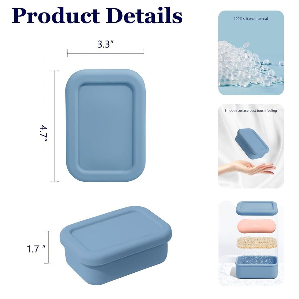 2pcs Proof Silicone Travel Soap Case with Draining Tray - Bar Soap Holder for Travel, Gym & Camping - Mess-Free Portable Soap Container for Carry-on Bags