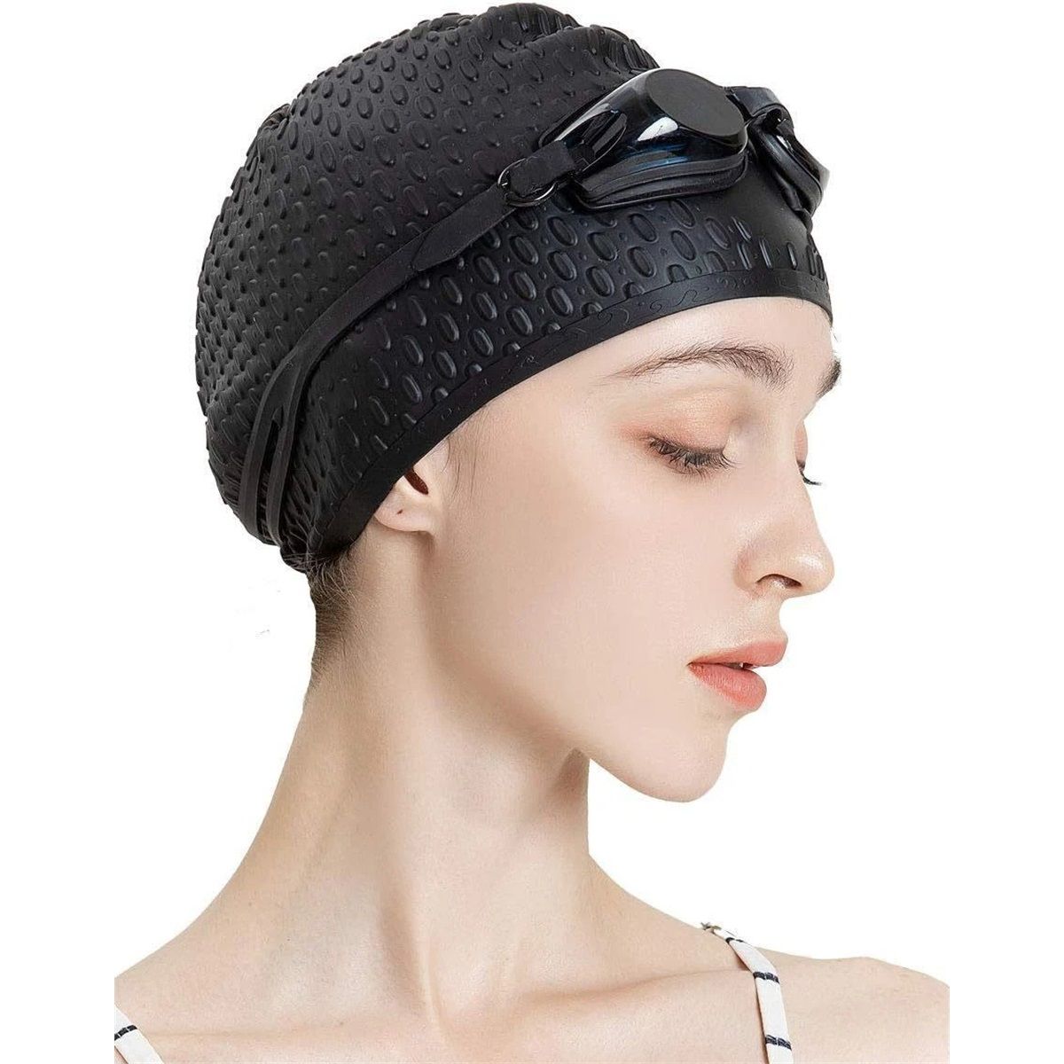 2pcs Silicone Swim Cap,Comfortable Bathing Cap Ideal for Curly Short Medium Long Hair, Swimming Cap for Women and Men, Shower Caps Keep Hairstyle Unchanged…