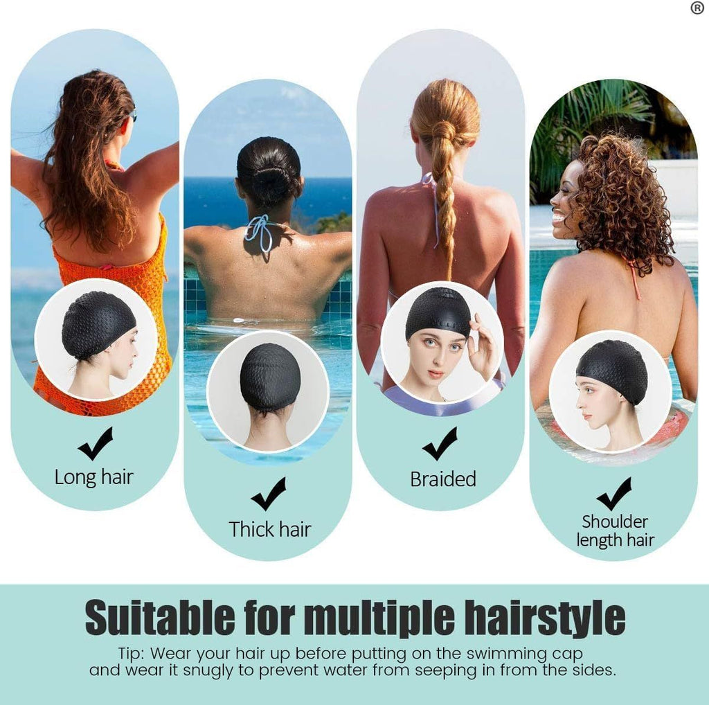 2pcs Silicone Swim Cap,Comfortable Bathing Cap Ideal for Curly Short Medium Long Hair, Swimming Cap for Women and Men, Shower Caps Keep Hairstyle Unchanged…