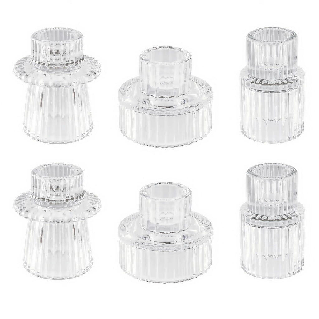Glass Candlestick Holders Tealight Candle Holders for Table Centerpieces, Wedding Decor and Dinner Party (6 Pcs, Clear)