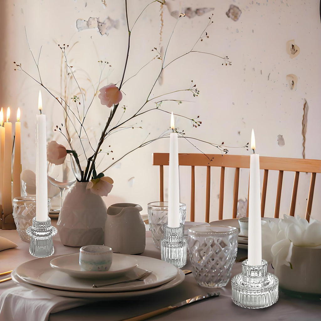 Glass Candlestick Holders Tealight Candle Holders for Table Centerpieces, Wedding Decor and Dinner Party (6 Pcs, Clear)