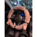 Fluffy Microfiber Plush Steering Wheel Cover with Bling Bling Crystal Rhinestones for Winter Warm, Universal 15 inch Fuzzy Steering Wheel Cover,pink