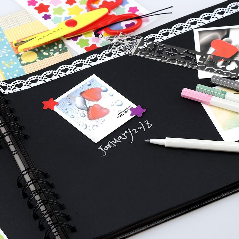 80 Pages Scrapbook Album with  Metallic Markers,Craft Paper Photo Album for Wedding and Anniversary, Family DIY Scrapbook Accessories with Scrapbooking Stickers Corners(Black)…