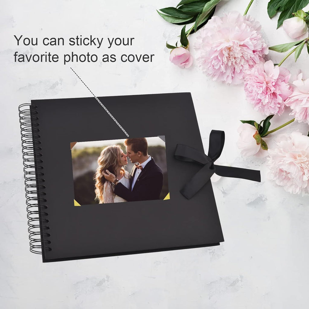 80 Pages Scrapbook Album with  Metallic Markers,Craft Paper Photo Album for Wedding and Anniversary, Family DIY Scrapbook Accessories with Scrapbooking Stickers Corners(Black)…