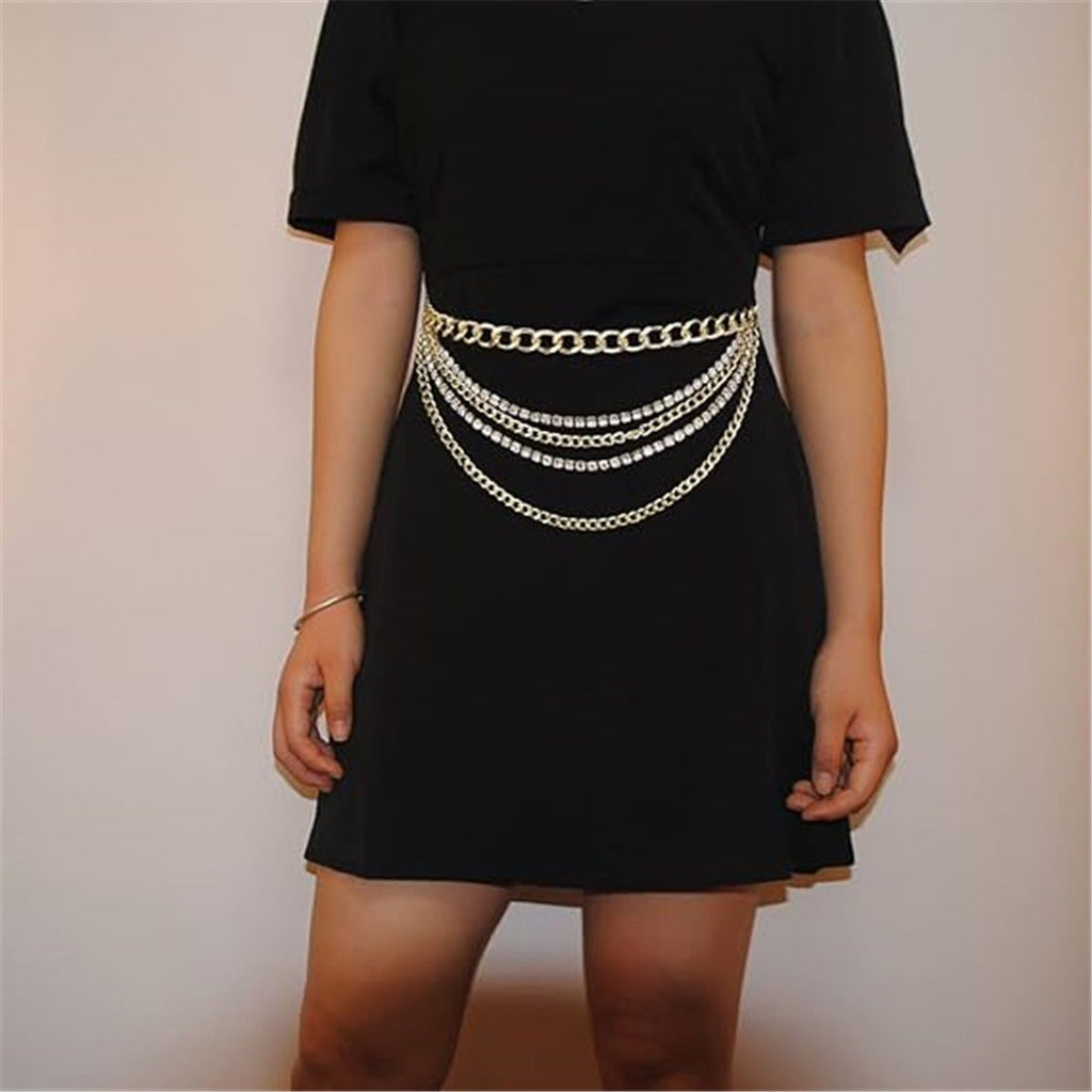 Multilayer Chain Belt Rhinestone Metal Chain Belts for Women Punk Gold Waist Chain 130cm Western Metal Belt for Women Cowgirl Boho Waist Chain Belt for Dresses Jeans Pants