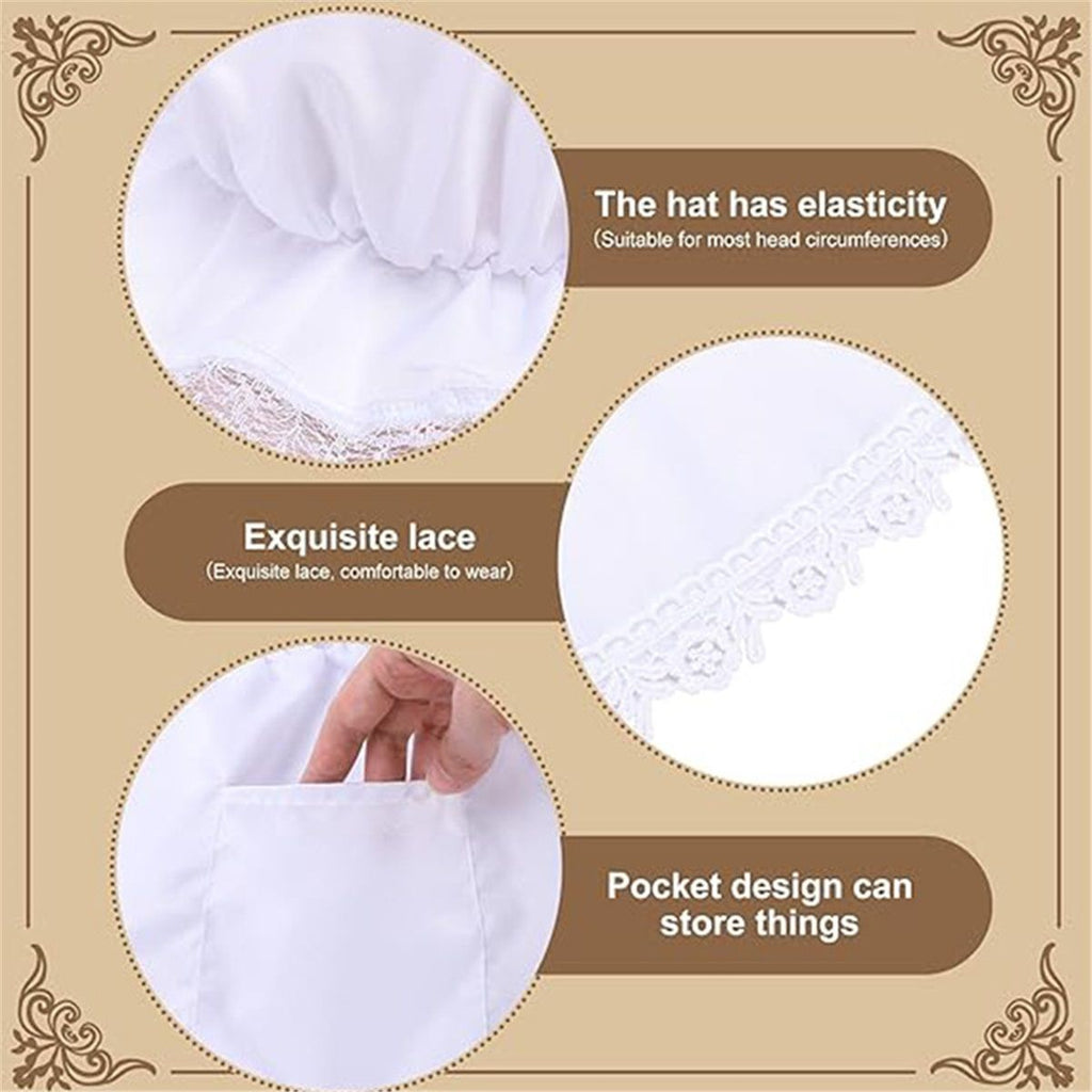 Costume Women Set White Mob Cap Bonnet Shawl Waist Apron Pilgrim Costume Accessories Girl  3pcs