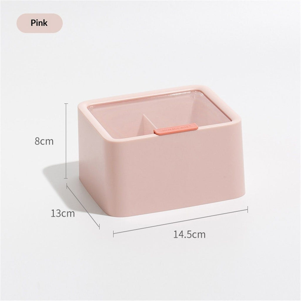 2pcs Qtips Holder Dispenser Cotton Swabs Storage Organizer Plastic Bathroom Canisters with Hinged Lids, Divide 2 Grids（Only storage box）