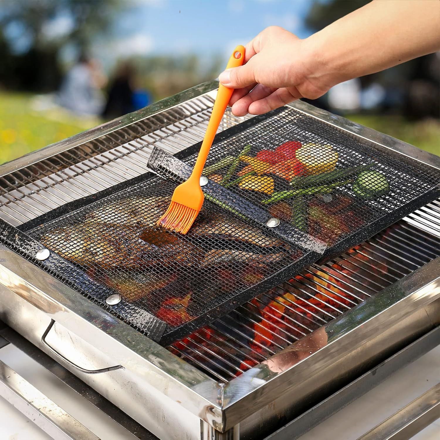 BBQ Mesh Grill Bags for Outdoor Grill Reusable, 3 PCS Non-Stick Barbecue Bags for Charcoal Gas Electric Grills Smokers BBQ Veggie Grill Bags for Cooking Vegetables Grilling Bag Pouches Heat-Resistant