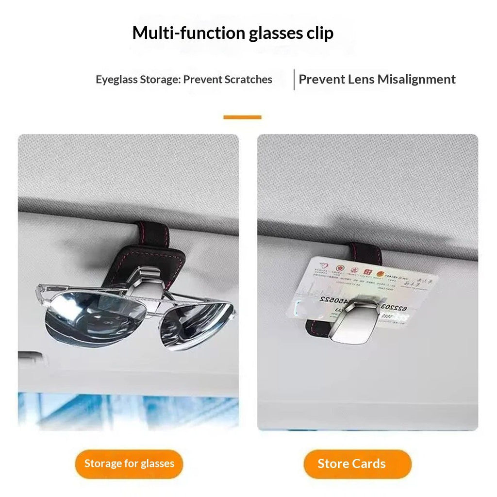 Sunglasses Holder for Car, One-Handed-Operation Leather Sunglasses Clip for Car Sun Visor, 5Pack Durable Eyeglasses Holder and Ticket Card Clip, Auto Interior Car Visor Accessories