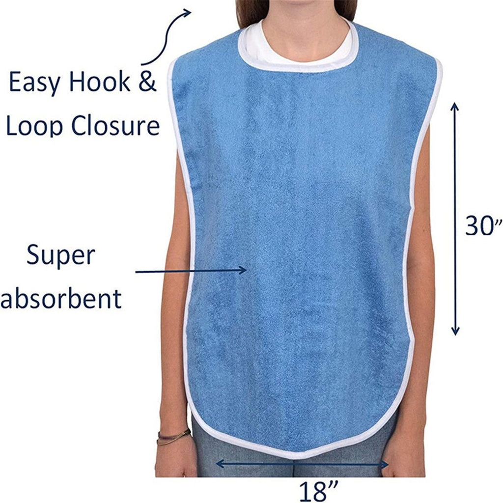 2pcs Adult Bibs - Waterproof Apron Set for Men, Women for Eating with Adjustable Strap - Washable Reusable Large Terry Cloth