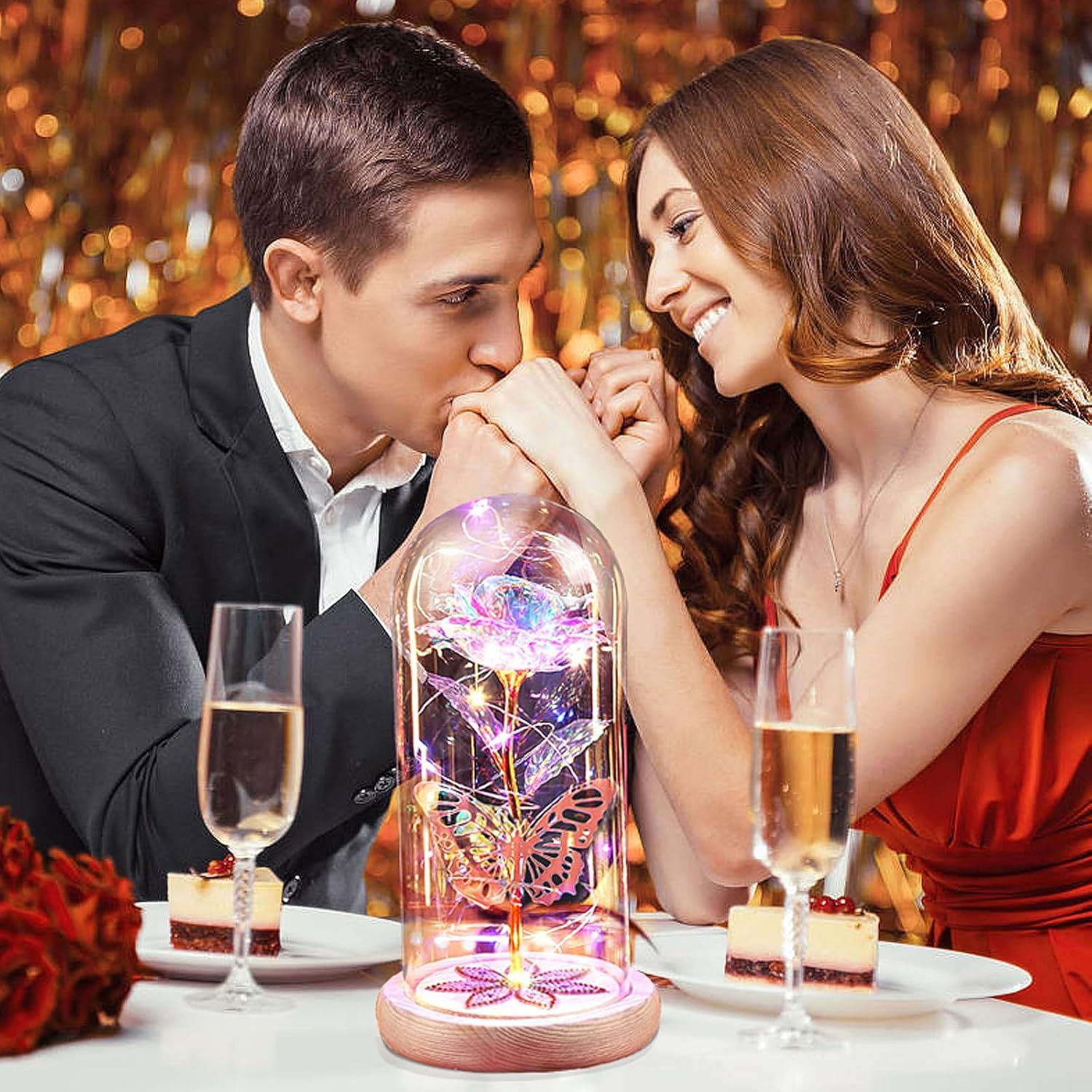 Valentines Day Rose Gifts for Her Women Mom, Galaxy Glass Rose Forever Preserved Flowers for Delivery Rose in Glass Dome Valentine's Day Flowers Gift for Wife Girlfriend Daughter Anniversary
