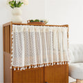 Boho Curtain Crochet Lace with Bohemian Hollow Knitted Handmade Tassels, Short Farmhouse Window Treatment for Kitchen Cafe, Rod Pocket, 1 Panel 59" W x 24" L, Beige