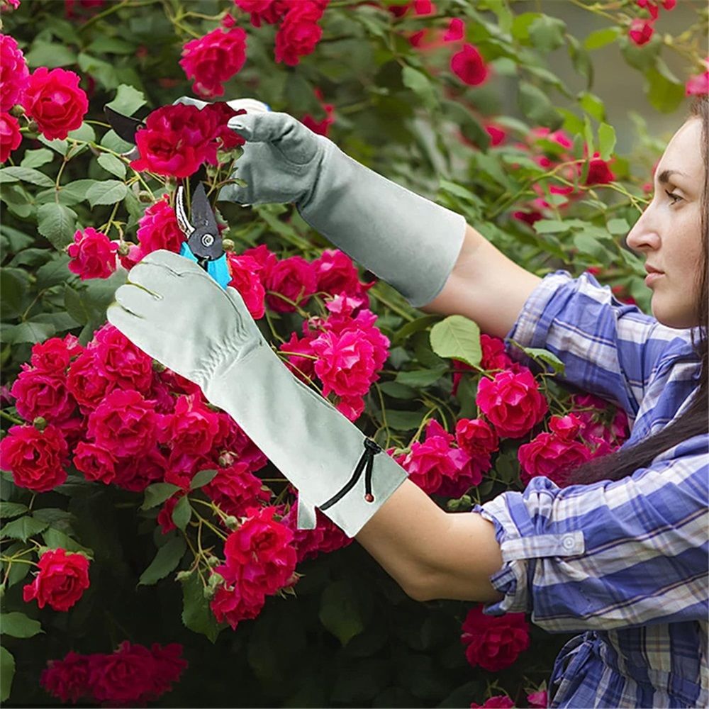 Thorn Proof Gardening Gloves, Long Gardening Gloves for Men & Women, Breathable Cowhide Leather Padded Yard Work（white）