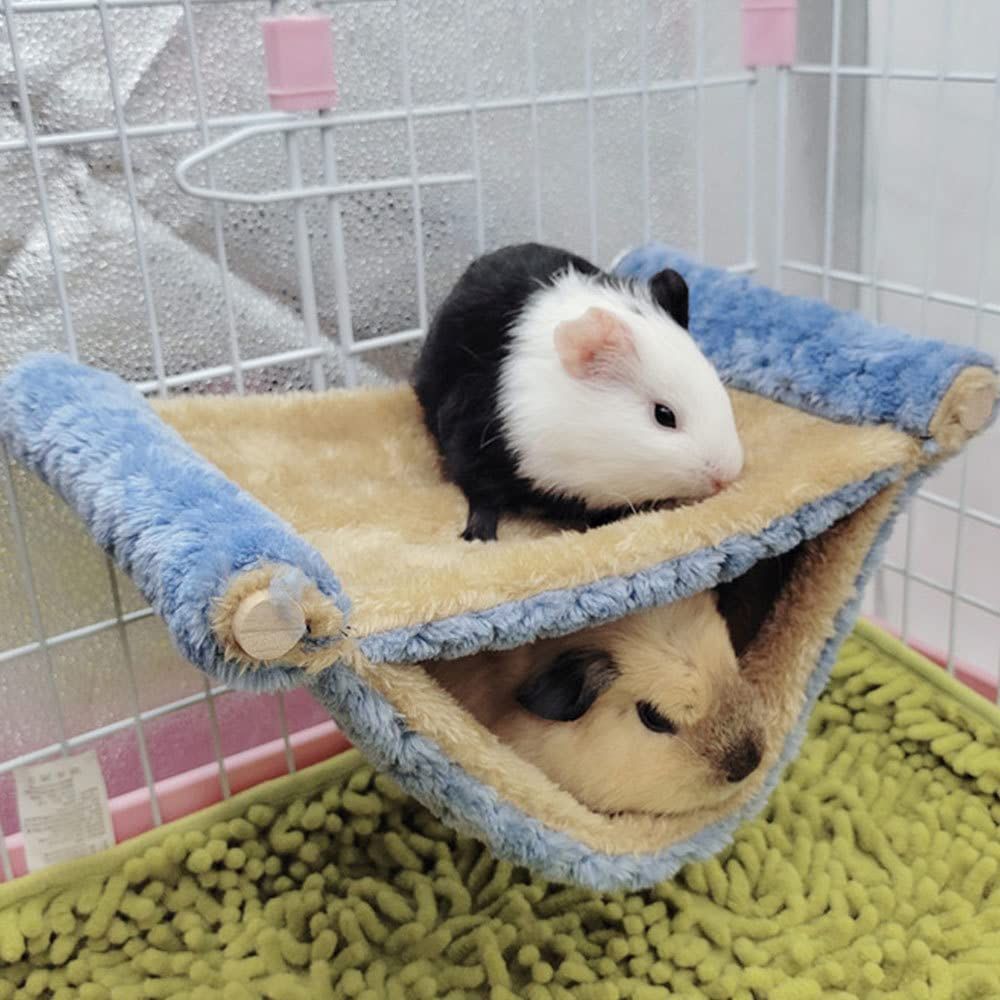 Winter  Rat Hammock, Double Layer Hanging Birds Nest Bed with Warm Fleece, Bird Cage Stand Perch, Hideaway Cave Tent, Sleep Bed Cage Accessories for Rat, Guinea Pig, Chinchilla (Blue S)