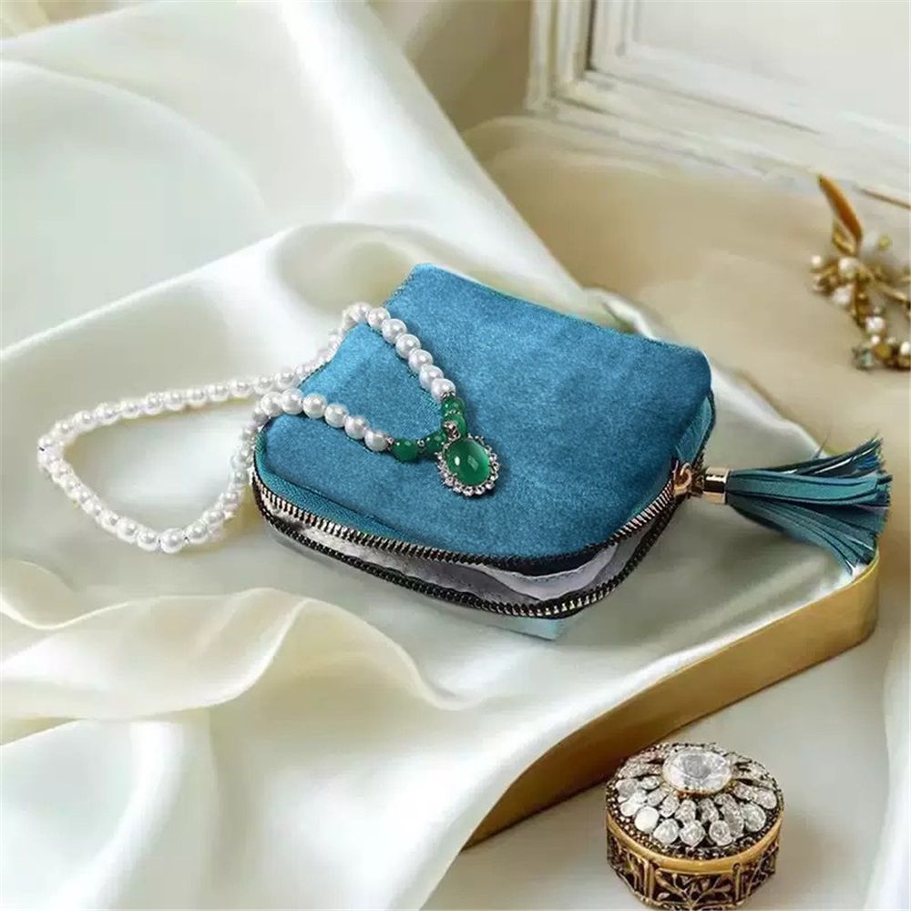 Small Travel Jewelry Case, Soft Velvet Organizer Pouch for Bangle, Bracelets, Large Earrings, Beaded necklace, Portable Jewelry Bag Holder for Travel & Everyday Use - Peacock Blue