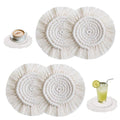 4 PCS Boho Coasters for Drinks Absorbent, Cotton Coasters for Wooden Table Round Drink Coaster Set with Tassels Housewarming Gift Bar Coffee Table Office Desk Decor