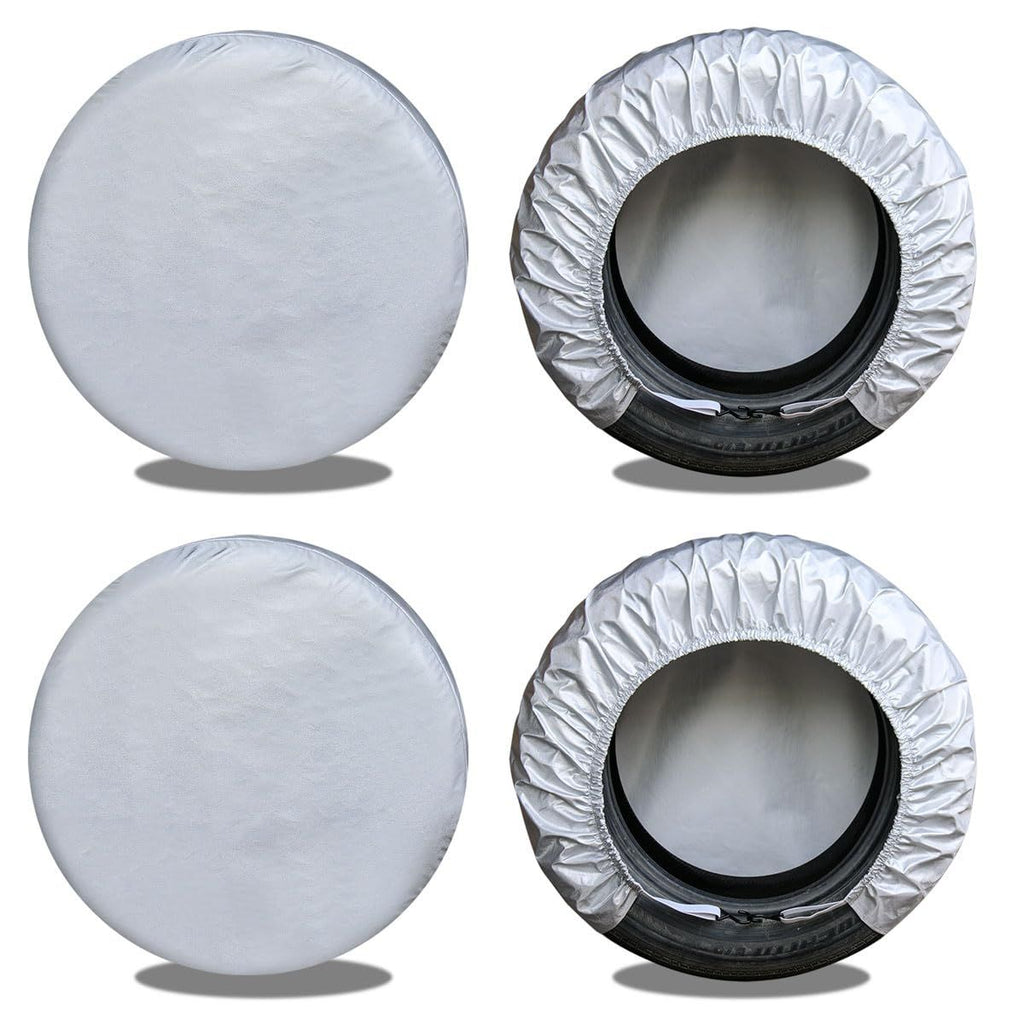 Tire Covers 4 Pack, Travel Trailer Camper Truck SUV Motorhome Waterproof Wheel Cover, Sun Rain Snow Protector, Fit 24-26 Inch Tire Diameter/Silver