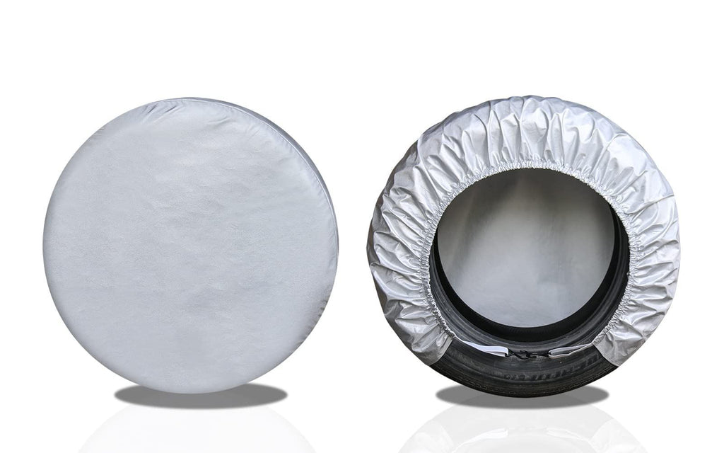 Tire Covers 4 Pack, Travel Trailer Camper Truck SUV Motorhome Waterproof Wheel Cover, Sun Rain Snow Protector, Fit 24-26 Inch Tire Diameter/Silver