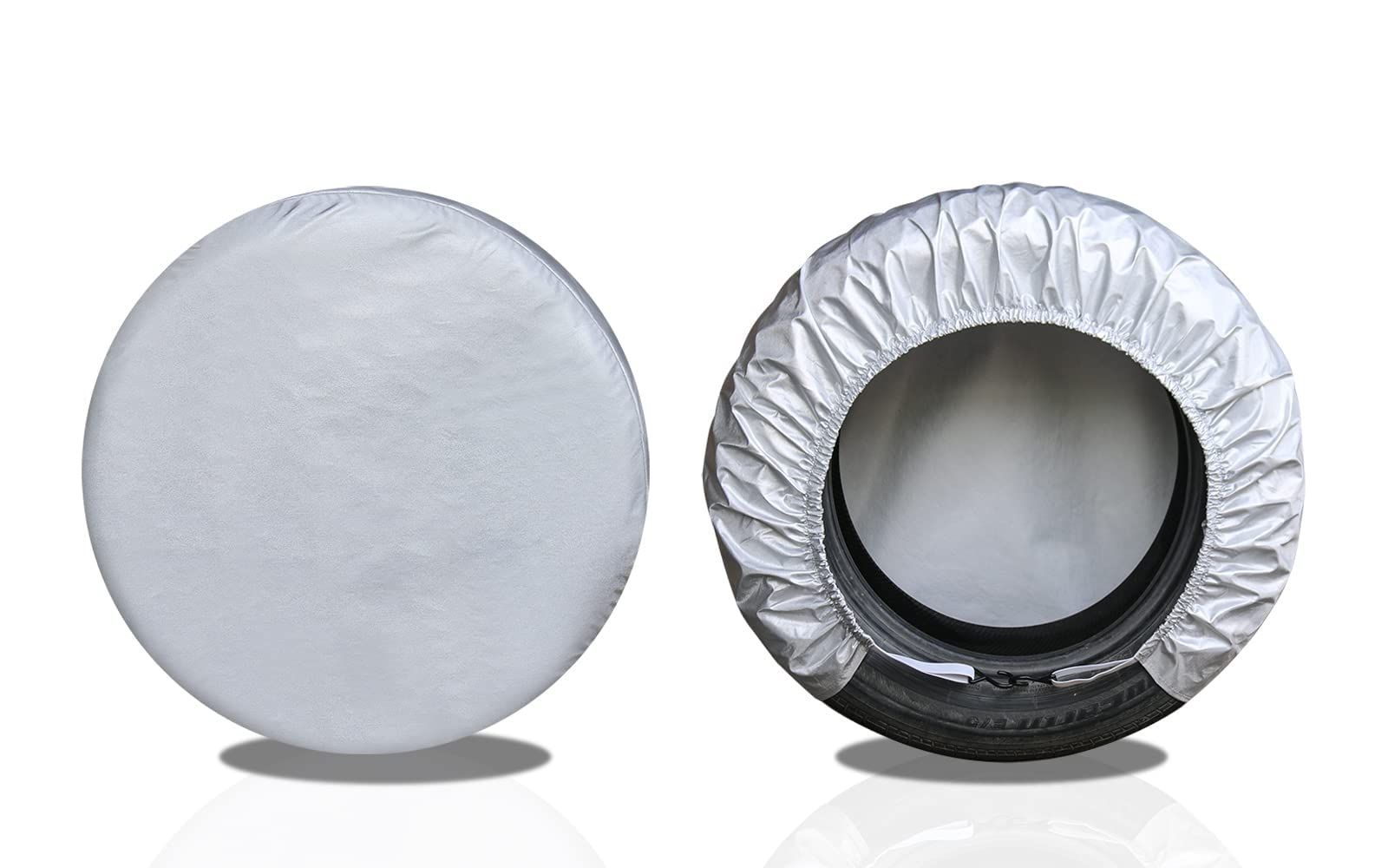 Tire Covers 4 Pack, Travel Trailer Camper Truck SUV Motorhome Waterproof Wheel Cover, Sun Rain Snow Protector, Fit 24-26 Inch Tire Diameter/Silver