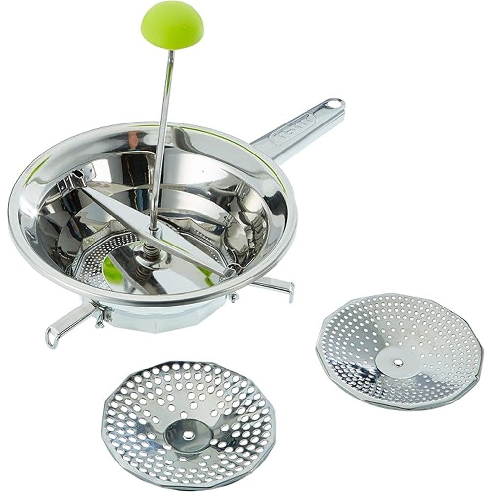 Stainless steel food mixer, vegetable and fruit grinder, vegetable mixer, baby dish cone mashed potato grinder with 3 grinding discs (small size)