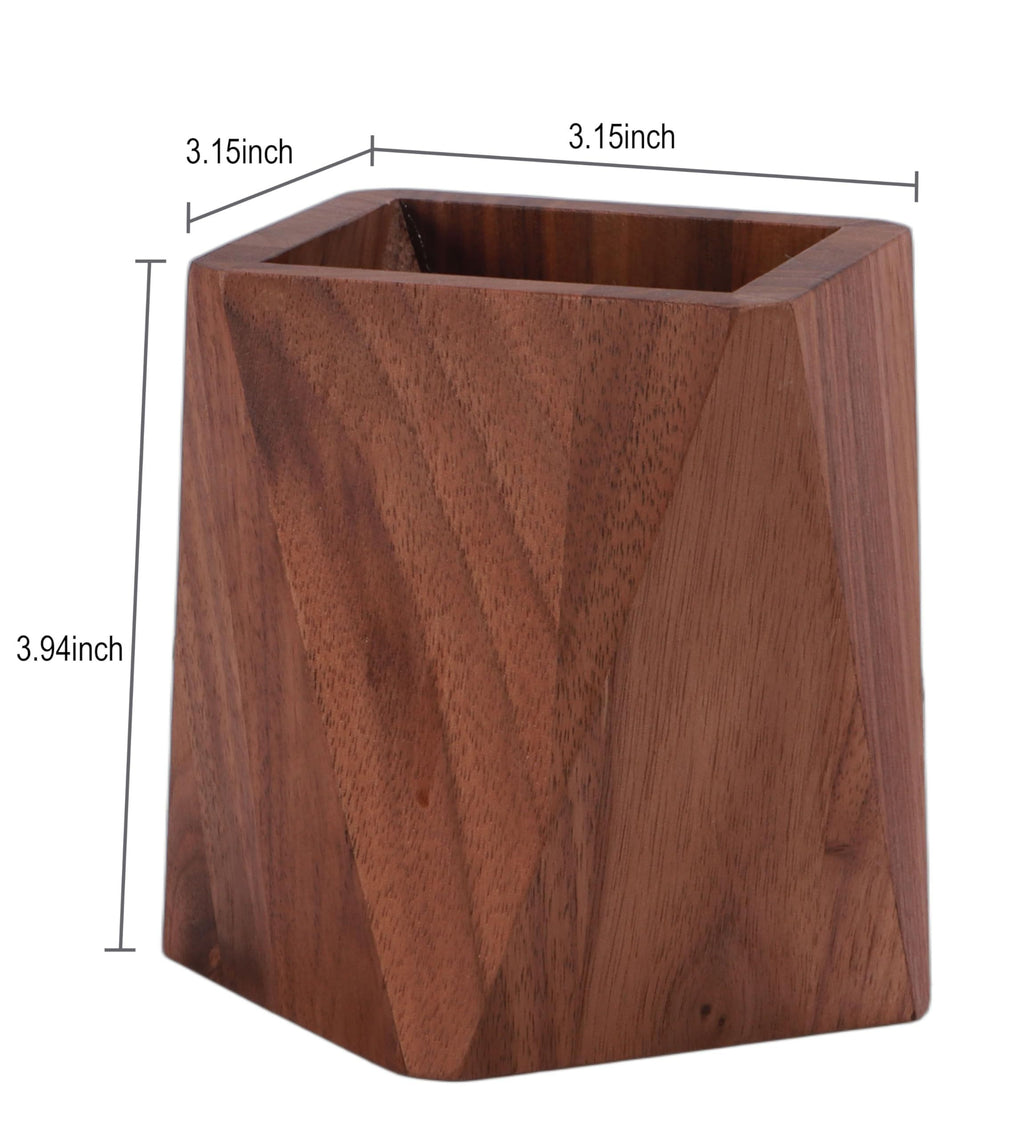 Black Walnut Wooden Pencil Box, Multiple-Use Desk Writing Stationary Organizer Wood Pen Holder Cups Office School Supplies Storage (Prismatic Shape)