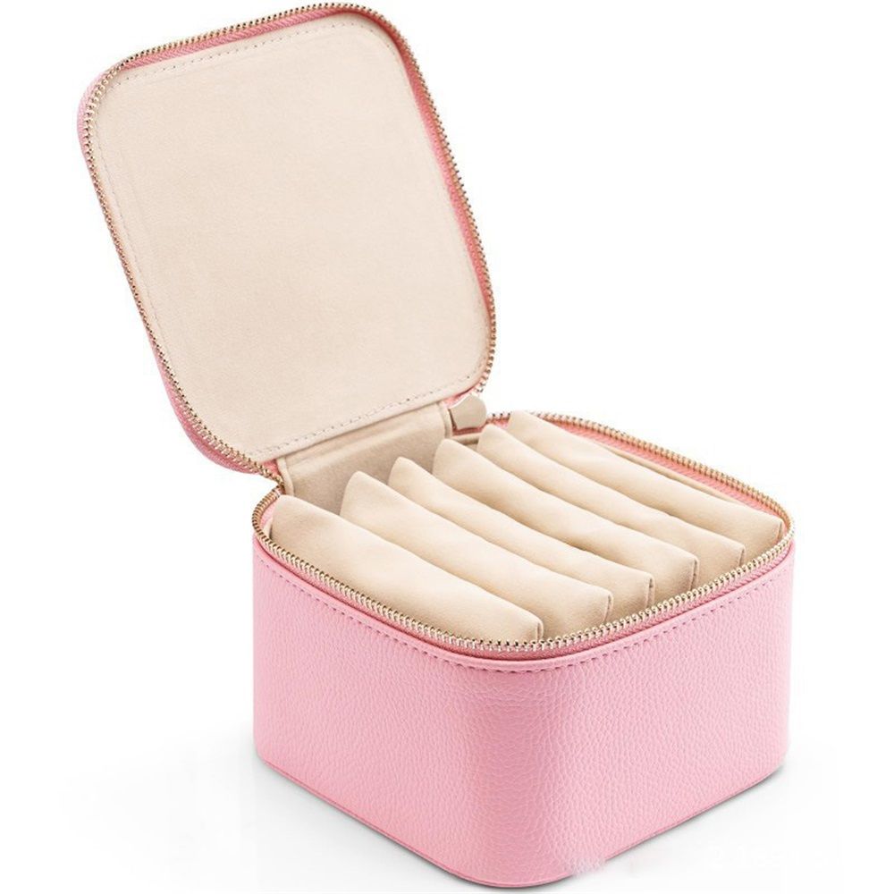 Travel Jewelry Box Organizer - 6 Small Zipped Pouches Pockets for Jewelries Necklaces Rings Earrings Sorting Storage,  Pink