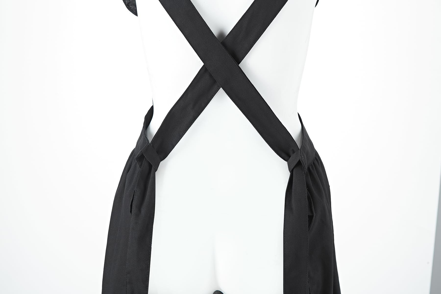 Cotton Linen Apron for Women Cross Back Smock Apron Pinafore Dress with Pockets for Kitchen Gardening Painting（grey）
