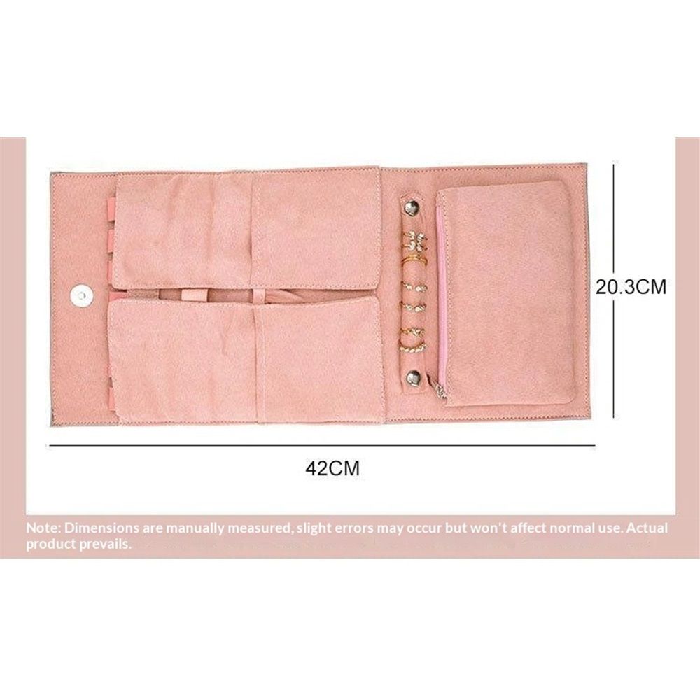 Roll Travel Jewel Bag case for Multiple Necklaces, Rings, Bracelets, Supple Leather & Suede, 1pcs Large Capacity Without Crease, Lightweight, Portable & Practical (pink)