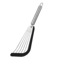 Stainless Steel Fish Turner with Silicone Tip – Nonstick, Heat-Resistant, Flexible Spatula for Delicate Foods – Ergonomic Handle, Dishwasher（ black edging）