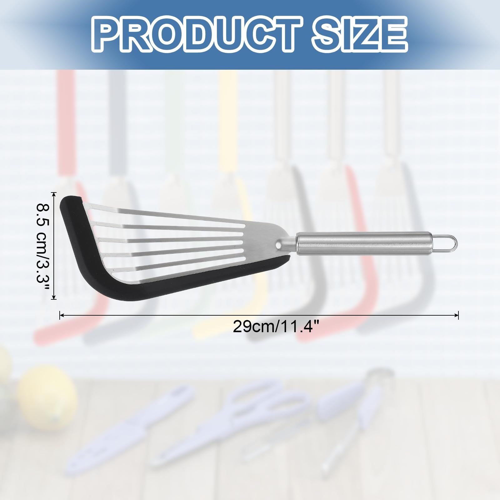 Stainless Steel Fish Turner with Silicone Tip – Nonstick, Heat-Resistant, Flexible Spatula for Delicate Foods – Ergonomic Handle, Dishwasher（ black edging）