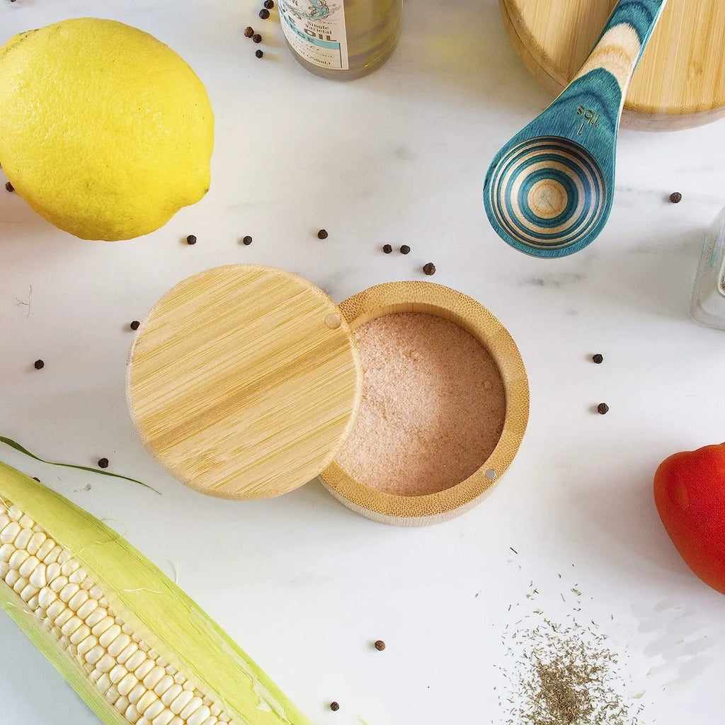 All bamboo salt pond bamboo storage box with magnetic rotating lid, seasoning box, household seasoning container