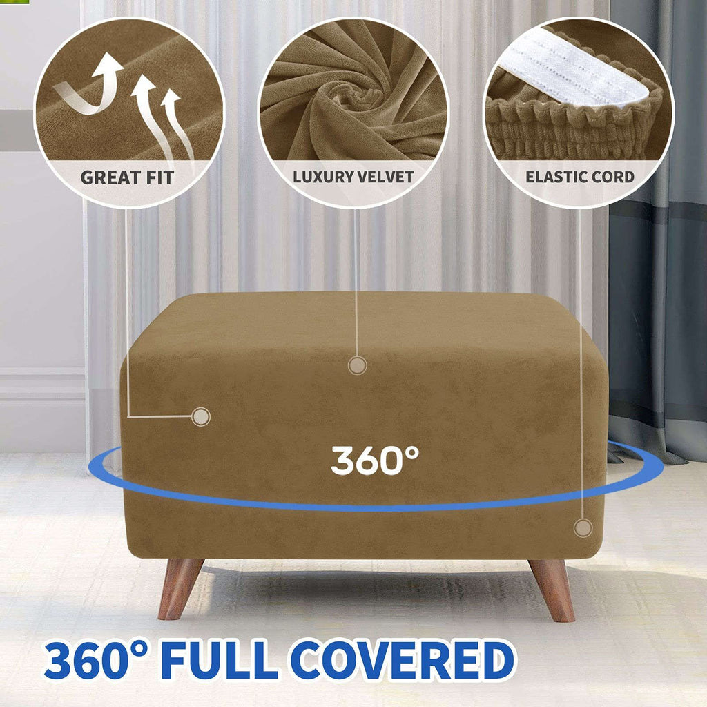 Rectangle Stretch Folding Storage Stool Protector Covers with Elastic Bottom for Living Room-(L, Camel)