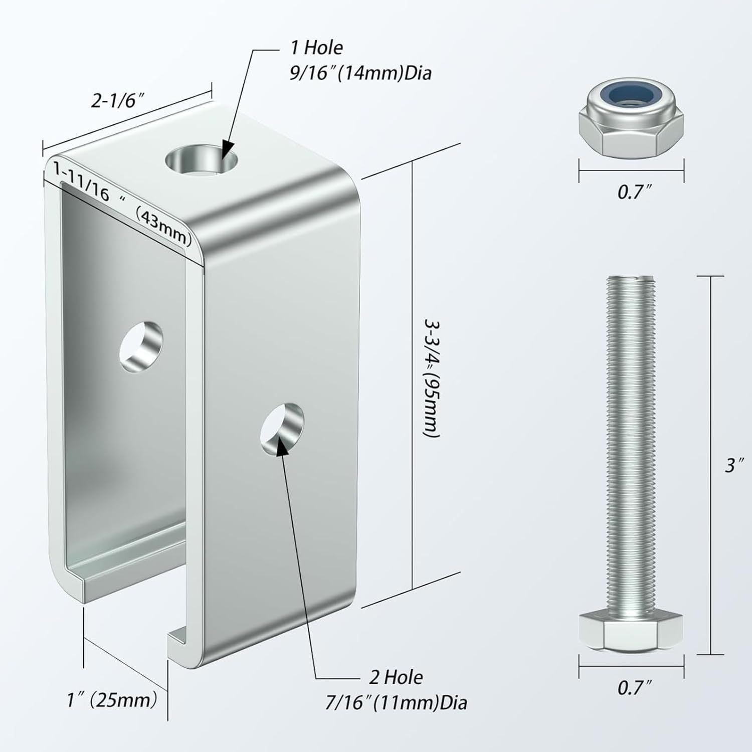Stainless steel channel trolley track hanger support bracket 1-5/8 Intermediate Support Hange Bracket for All 1-5/8" Channel Trolley Track (2 Set)