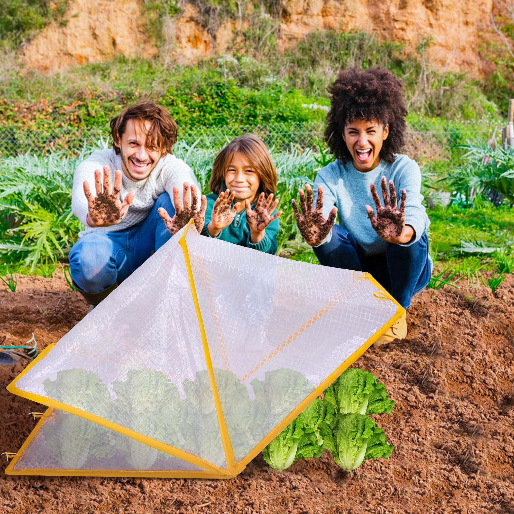 Foldable Raised Garden Beds Vegetable Rows Plant Protector, Plant Net Cage Guard Greenhouse Cover for Protecting Vegetable Fruit from Animals（white 49*38*22cm）