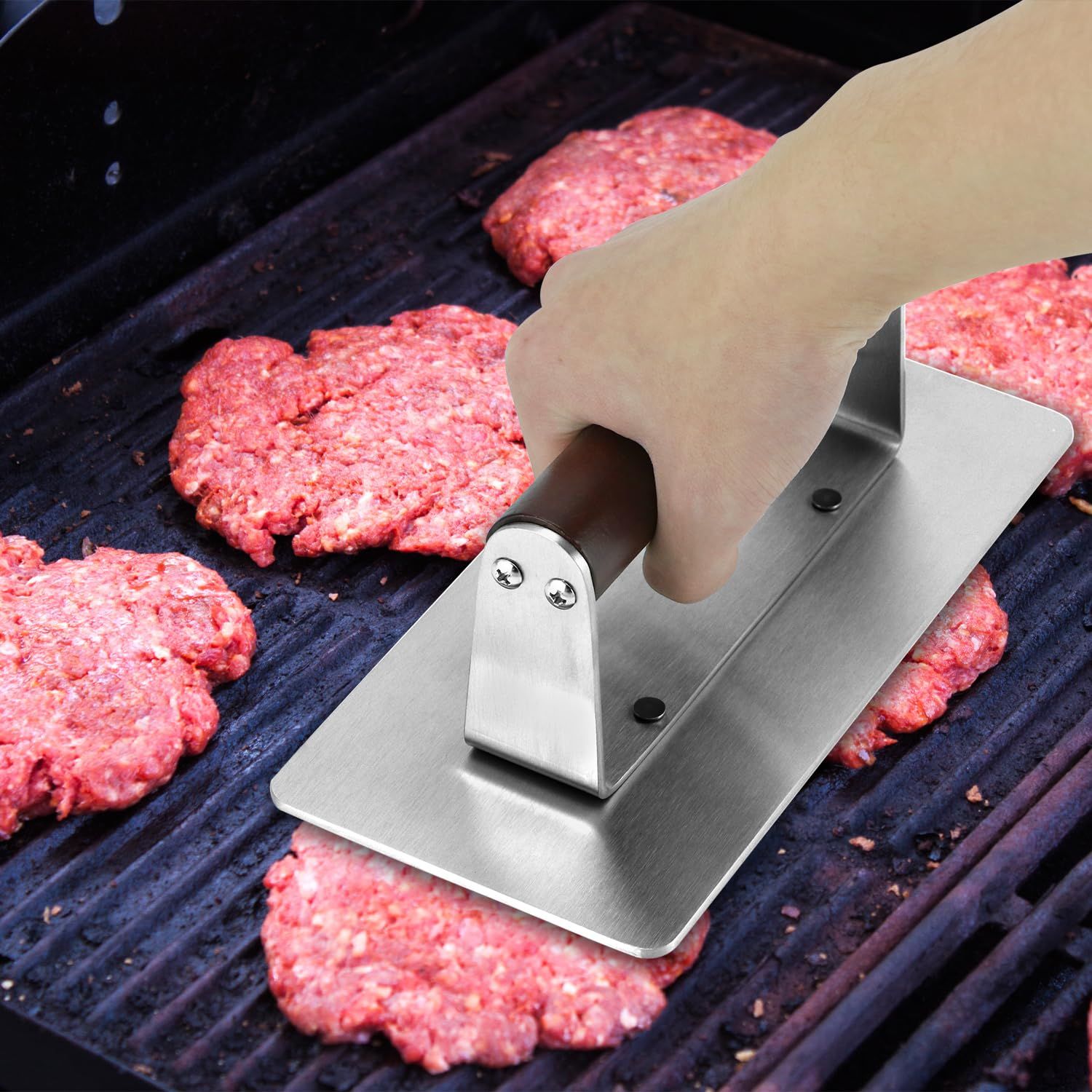 square  Press  Smash Burger & Bacon Press, Steak Weight & Panini Maker with Beechwood Handle for Versatile Cooking