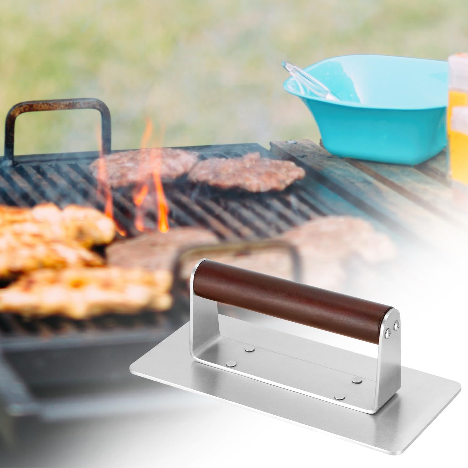 square  Press  Smash Burger & Bacon Press, Steak Weight & Panini Maker with Beechwood Handle for Versatile Cooking