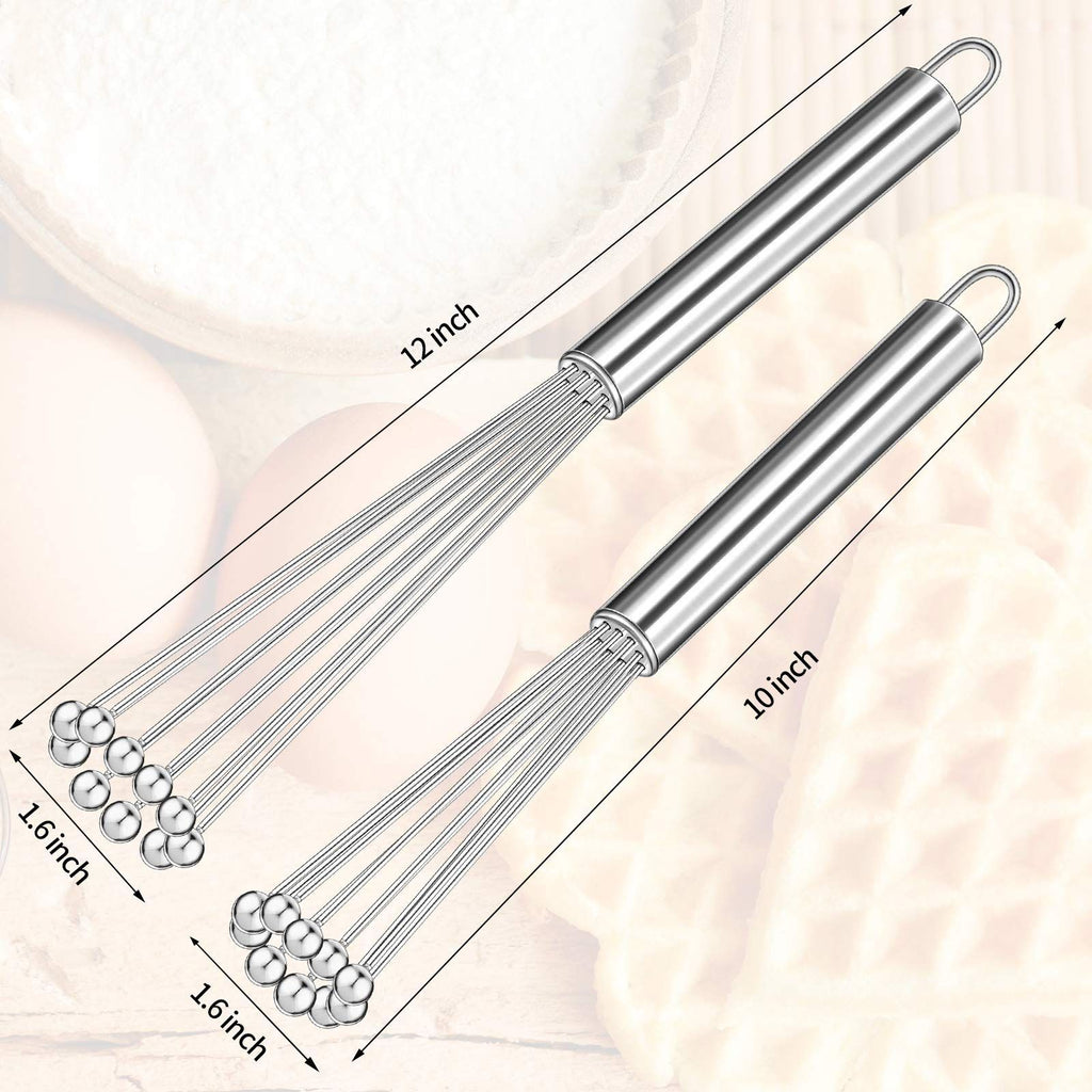 2 Pieces Stainless Steel Ball Whisk Wire Egg Whisk Set Kitchen for Cooking, Blending, Whisking, Beating, Stirring(10 Inch and 12 Inch)