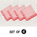 Scalloped Embroidery Cloth Napkins Set of 4  Cotton Napkins for Potluck Party Wedding Table Decor (Square Pink )