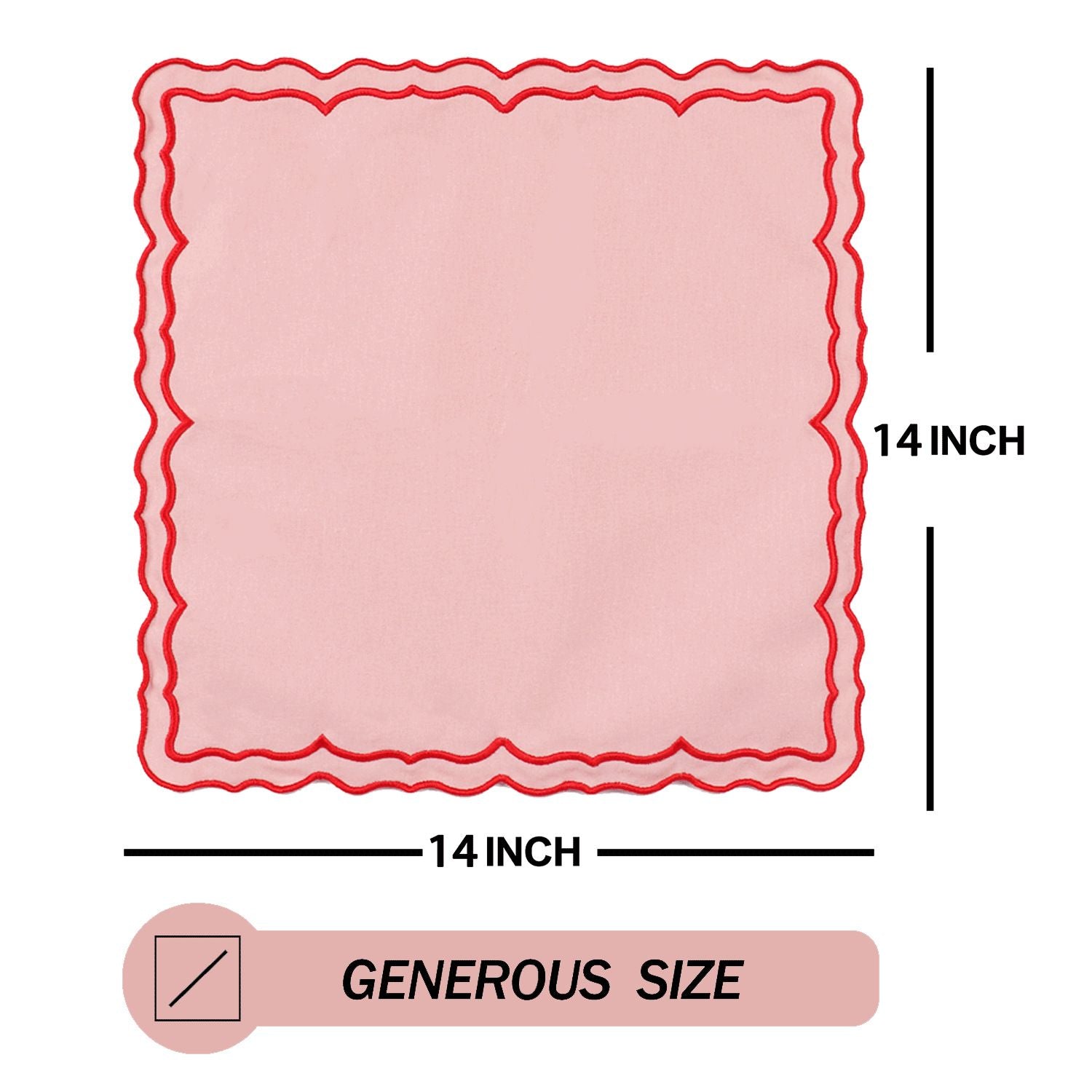 Scalloped Embroidery Cloth Napkins Set of 4  Cotton Napkins for Potluck Party Wedding Table Decor (Square Pink )