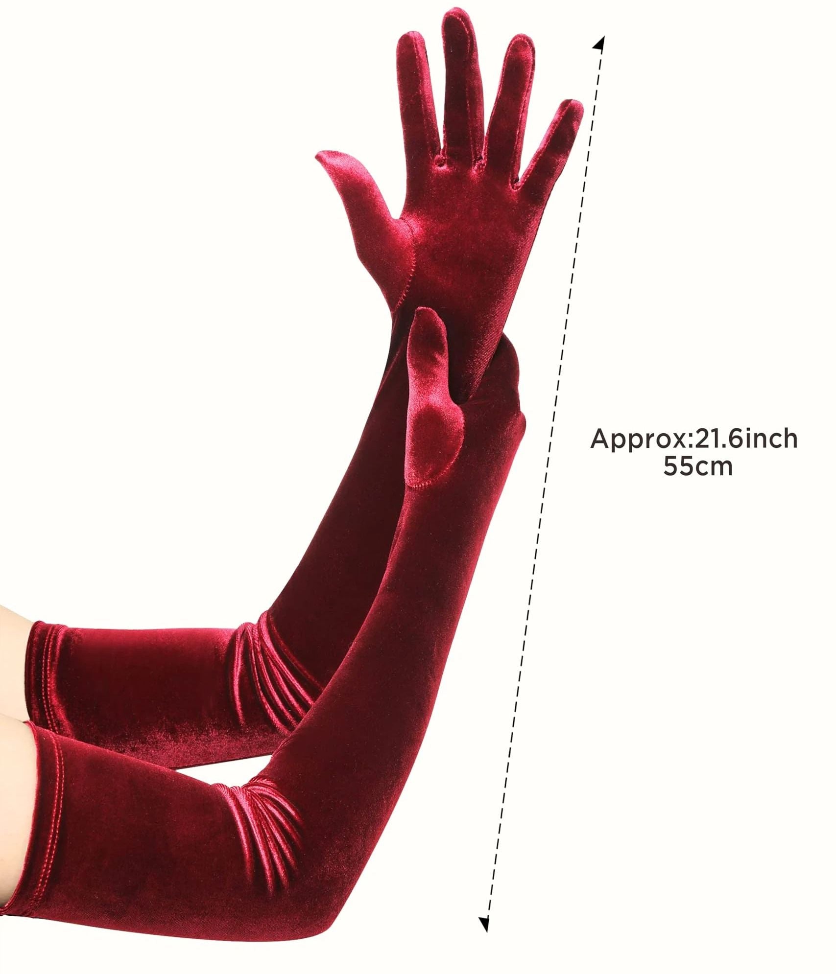 Long Velvet Gloves Women Touchscreen  Stretchy Special Occasion  Costume Evening Opera Gloves（Wine red color, length 53cm）