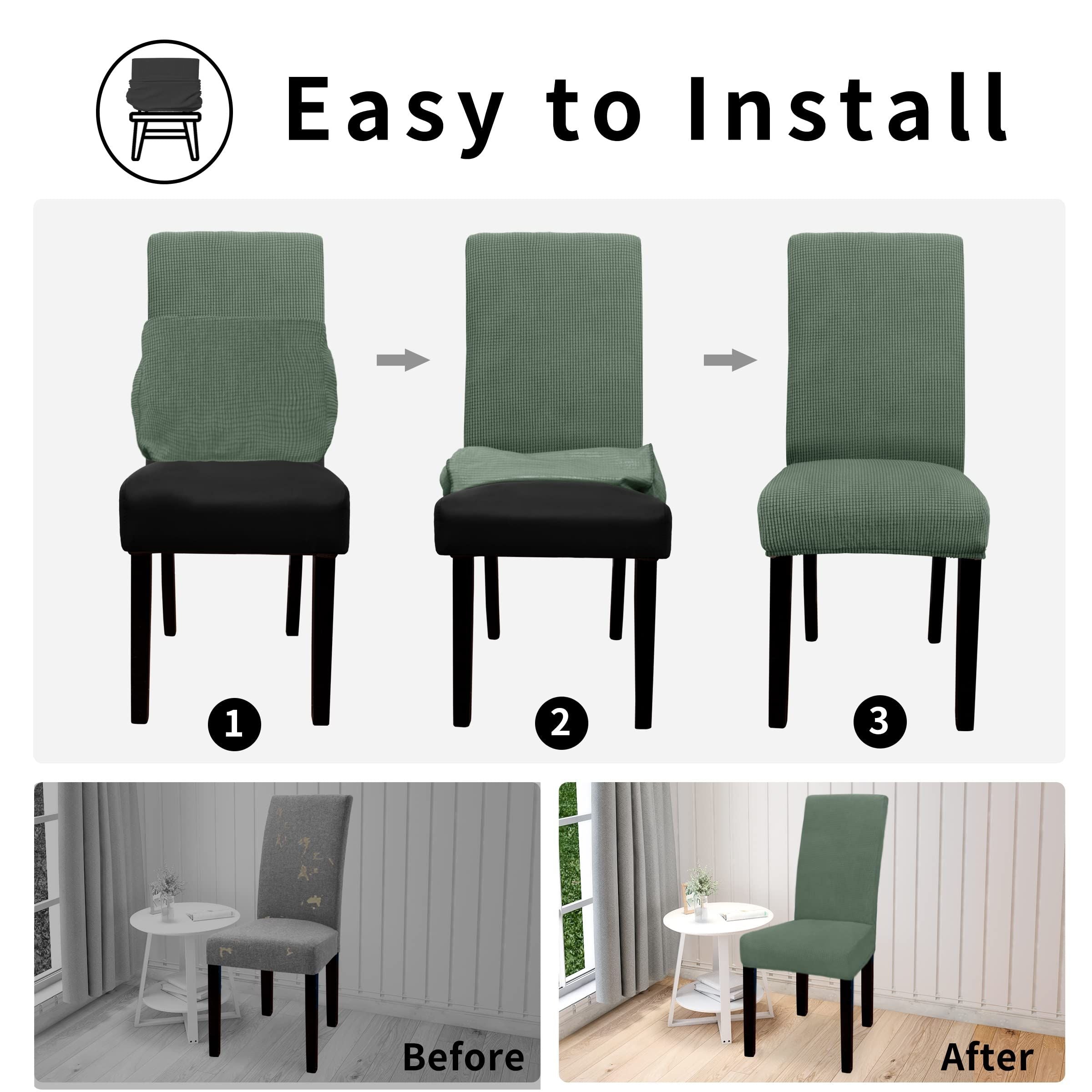 Waterproof Dining Room Chair Cover Set of 2, Stretch Jacquard  Chair Slipcover Removable Washable Chair Protector for Home, Restaurant, Banquet (Pea Green)