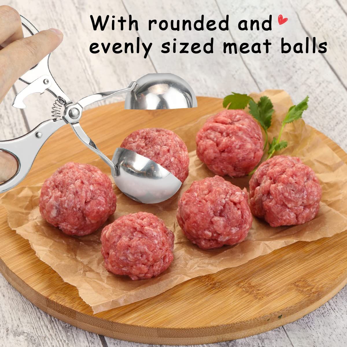 Meatball Maker Stainless Steel Meat Baller Meatball Making Tool Ice Cream Scoop Disher Fruits Kitchen Tools,（large size）High intensity ambient light