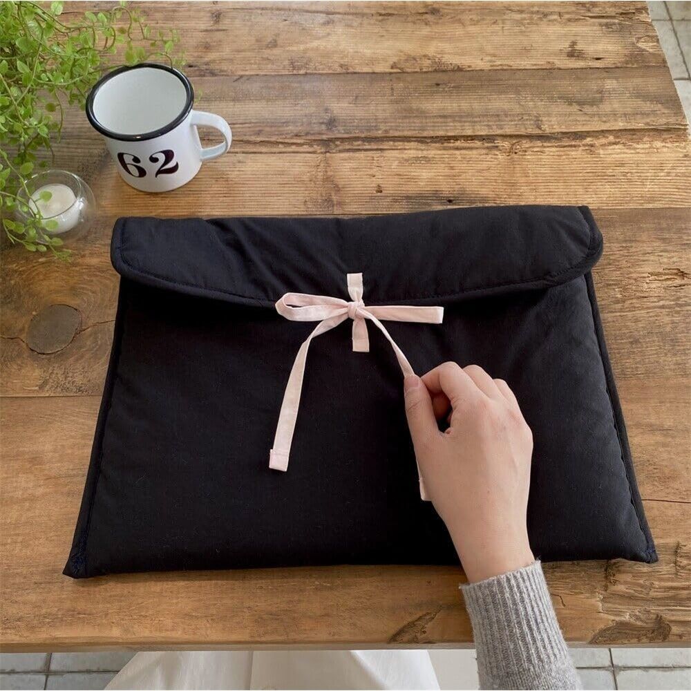 Cute Bowtie Laptop Sleeve Puffy Notebook Bag Tablet Bag Protective Laptop Case for Women (black horizontal style)