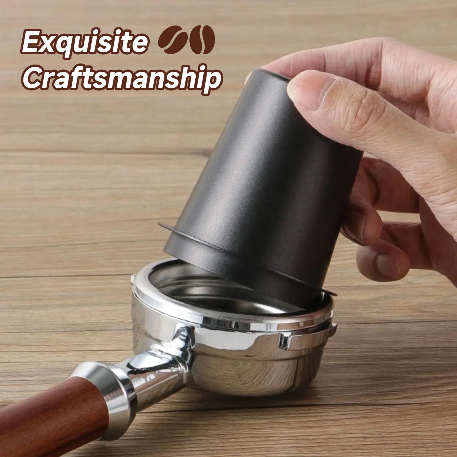 53mm Coffee Dosing Cup Stainless Steel Bar Dosing Powder Feeder Part DIY Coffee Machine Dosing Tool Accessory(53mm black)