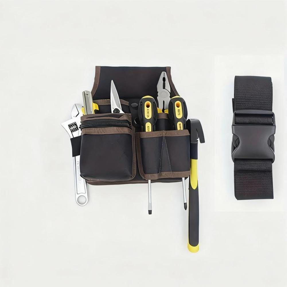 Multifunctional Tool Storage Bag - Tool Bags Roll Up, Oxford Cloth Multi-Pocket Organizer for Electrician, Automotive and Gardening Tools, Adjustable Waist Bag(Brown)