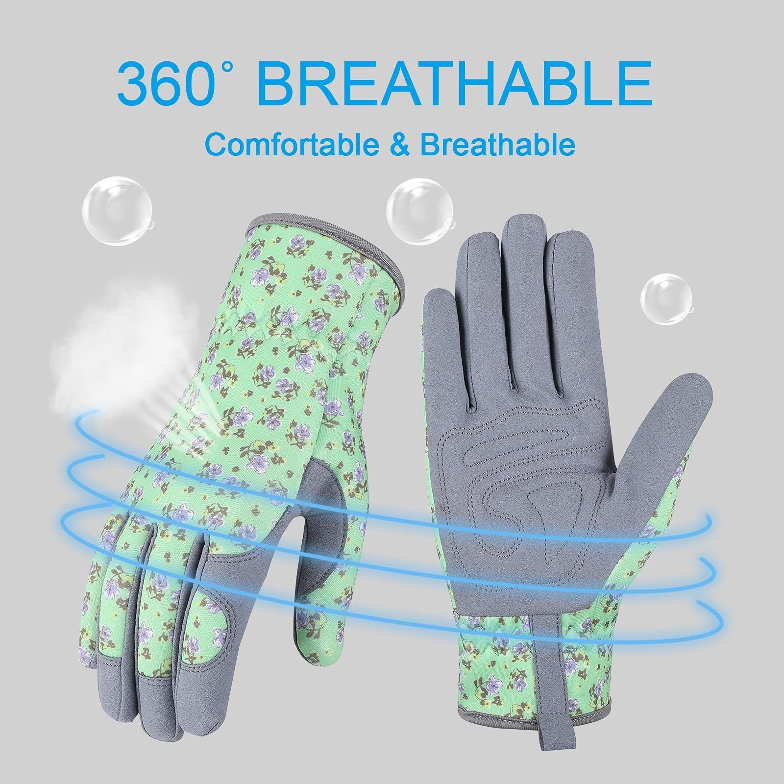 Microfiber printed gloves, garden planting and weeding gloves, gardening gloves, work gloves（Green flowers M）